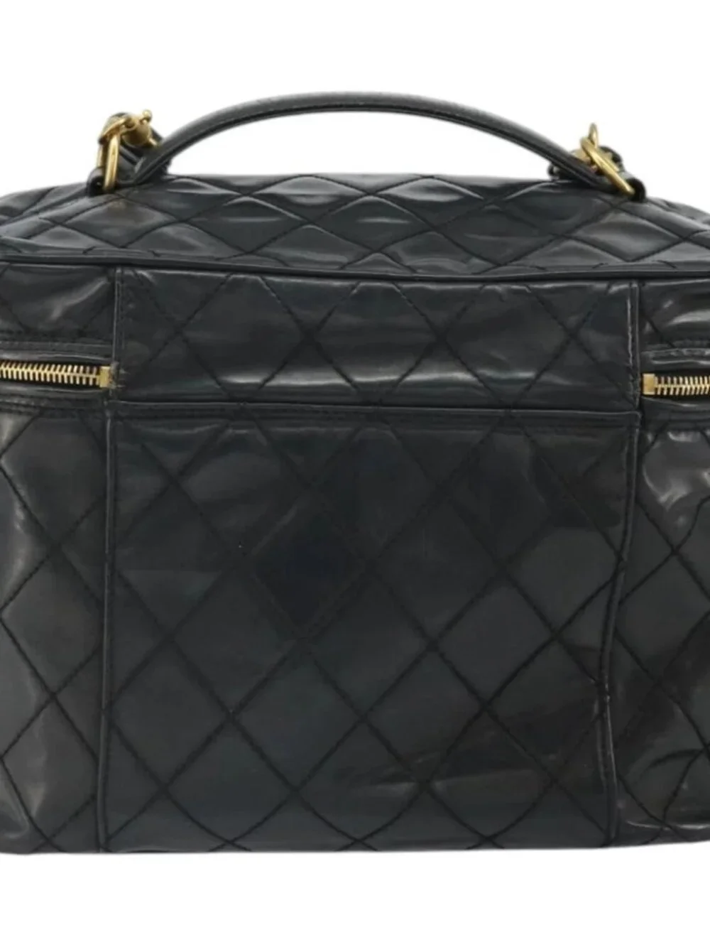 CHANEL Vanity Hand Bag Patent leather 2way Black CC